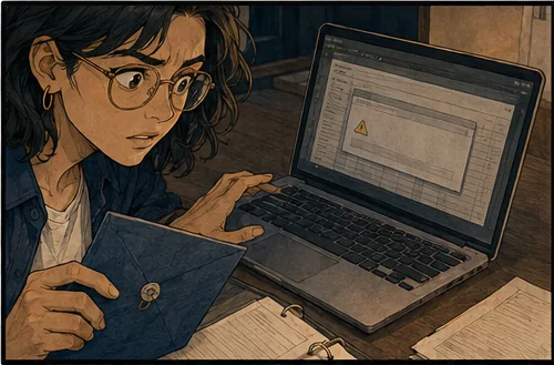 An amber warning appears; she pauses and checks the preserved order before retrying.